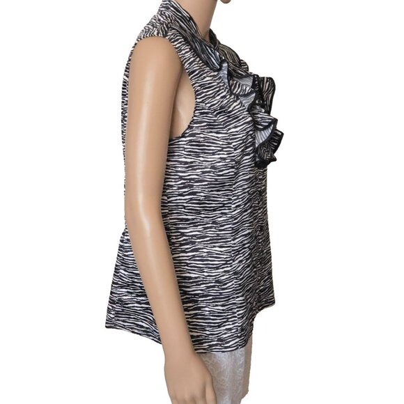 Tahari ASL Women's Sleeveless Top Ruffle animal print multicolor size M - Picture 2 of 5